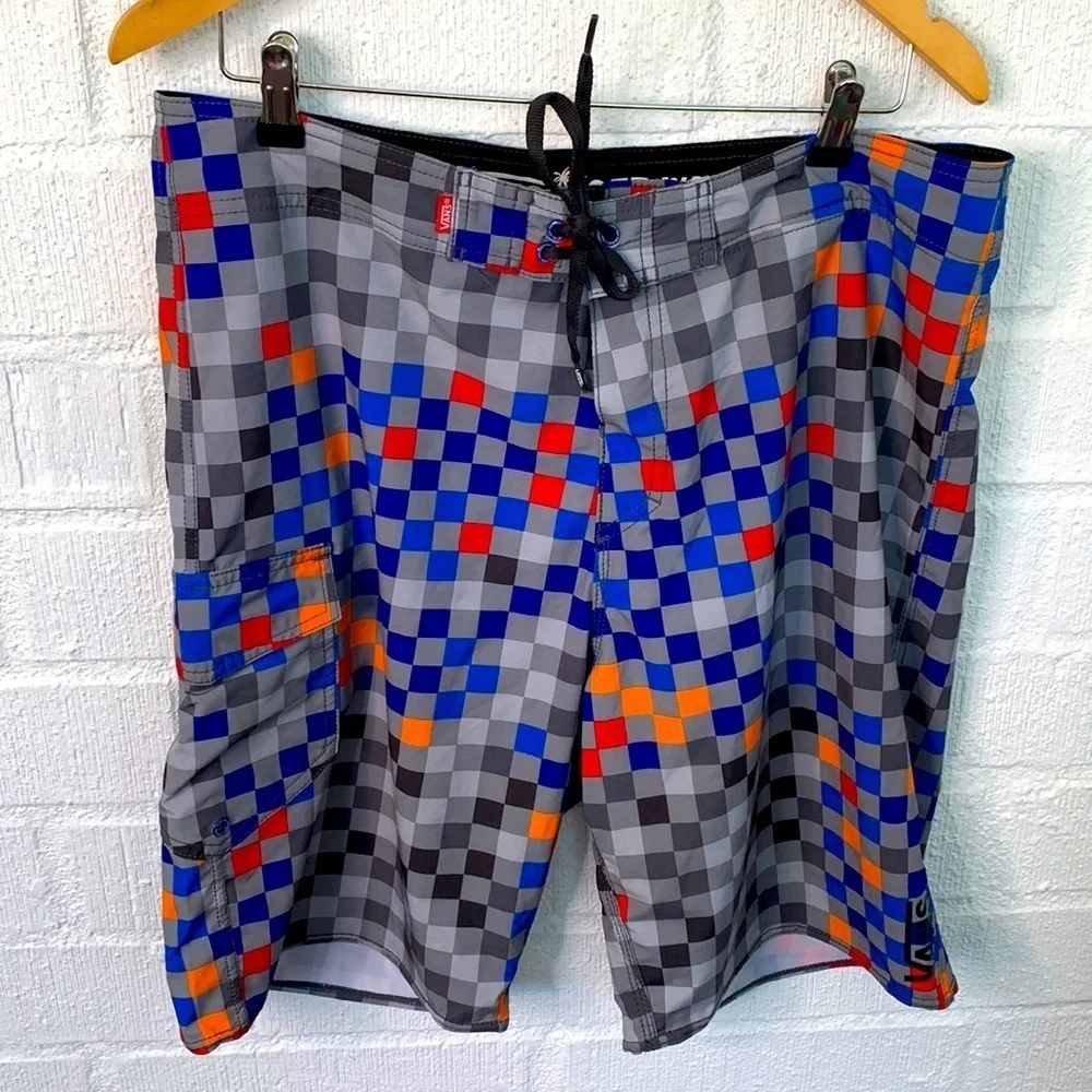 Van Off The Wall Checkered Colorful Surf Board Short size 34